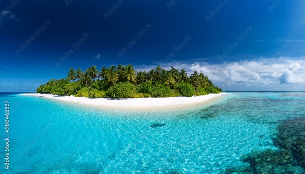 Fototapeta premium A small, tropical island with white sand beaches and clear blue water