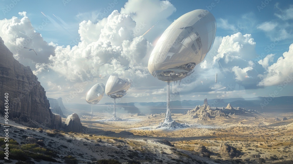 An airborne wind energy system in a remote desert landscape, featuring dynamic movement and bright natural lighting, incredibly detailed and intricate. An airborne wind energy system in a remote desert landscape, featuring dynamic movement and bright natural lighting, incredibly detailed and intricate.