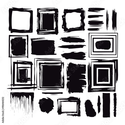 Black brushstrokes and pencil lines in various styles are arranged side by side, functioning as creative templates. The styles range from broad to fine, rough to smooth, meeting various artistic requi