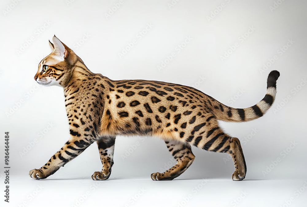 Obraz premium A beautiful Bengal cat walking elegantly, showcasing its distinctive fur patterns and playful nature.
