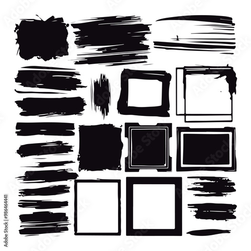 Black brushstrokes and pencil lines in various styles are arranged side by side, functioning as creative templates. The styles range from broad to fine, rough to smooth, meeting various artistic requi