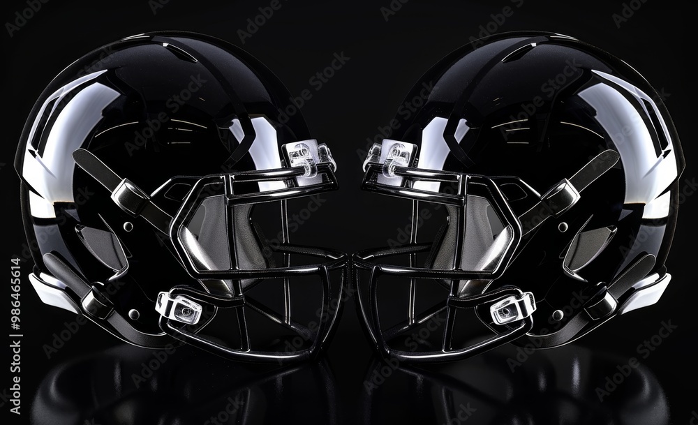Fototapeta premium Mockup of an American football helmet, profile view, black and white