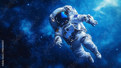 An astronaut floats weightlessly in the vast expanse of space, surrounded by a mesmerizing tapestry of stars and nebulae.