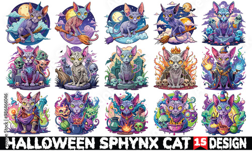 Halloween Sphynx Cat T-Shirt Design - Calligraphy Typography Element, Isolated on White Background, SVG Vector. Hand-Drawn Lettering Phrase for Adobe Stock Designs
