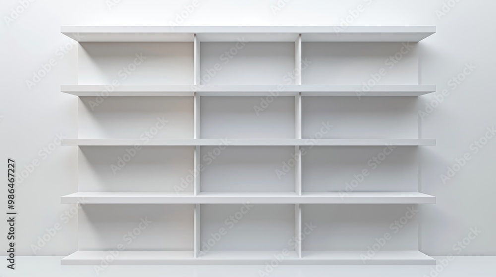 Empty White Bookshelf on a Wall