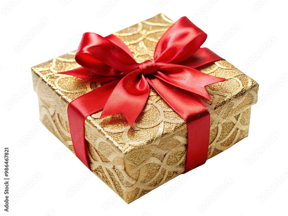 Gold Big Gift Box Tied by Red and Gold Bow Ribbon Lace Clipping Path transparent background Gold Big Gift Box Tied by Red and Gold Bow Ribbon Lace Clipping Path transparent background