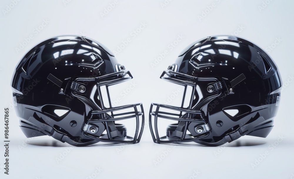 Mockup of an American football helmet, profile view, black and white Mockup of an American football helmet, profile view, black and white