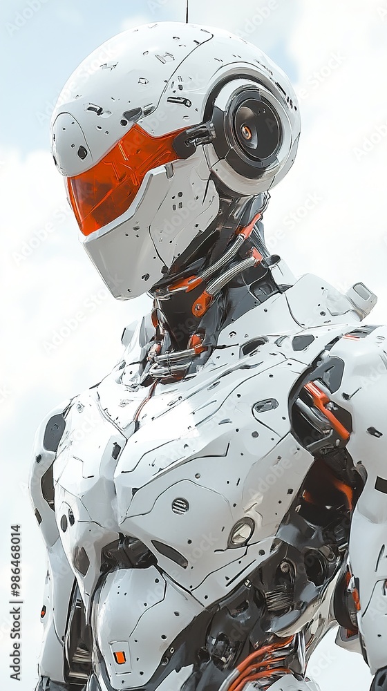 Futuristic Robot in White Armor: A Digital Art Illustration Futuristic Robot in White Armor: A Digital Art Illustration