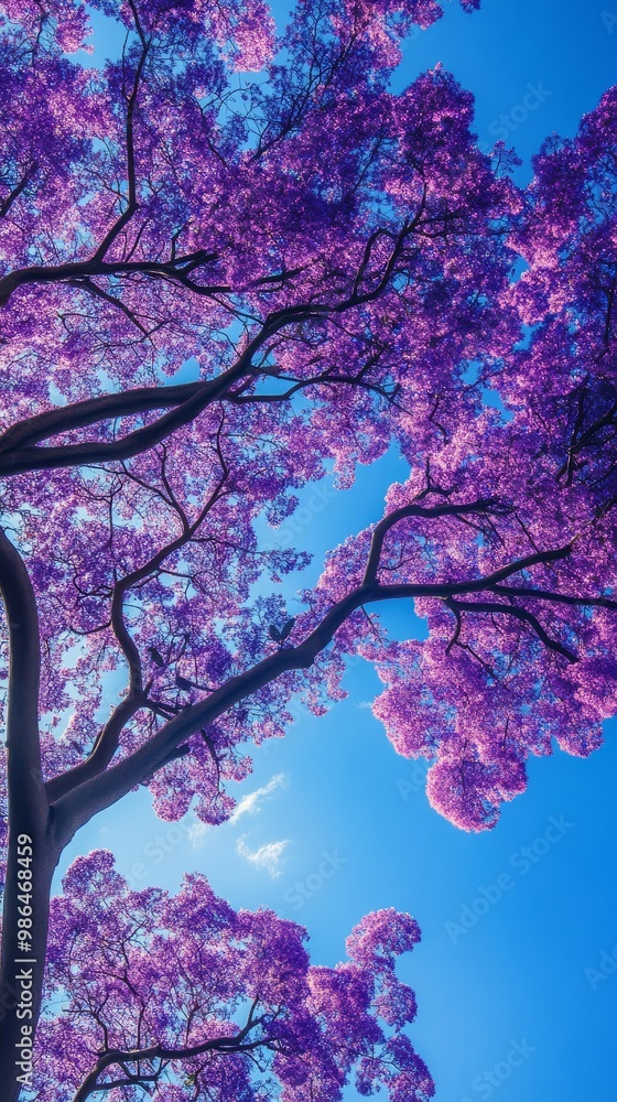 A striking Jacaranda tree showcases its vivid pink blooms under a serene evening sky A striking Jacaranda tree showcases its vivid pink blooms under a serene evening sky