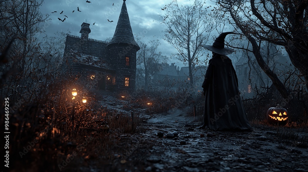 Witch in a Spooky Halloween Forest created by ai Witch in a Spooky Halloween Forest created by ai