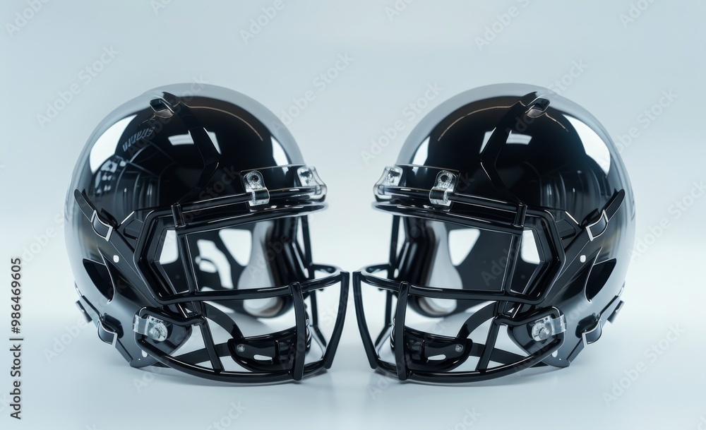 Fototapeta premium Mockup of an American football helmet, profile view, black and white