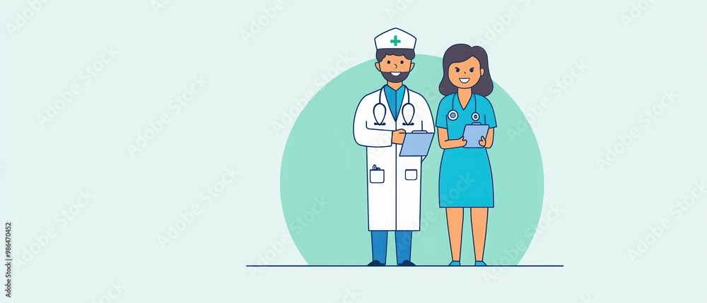 Healthcare professionals in uniform, smiling, with a friendly and welcoming demeanor. Healthcare professionals in uniform, smiling, with a friendly and welcoming demeanor.