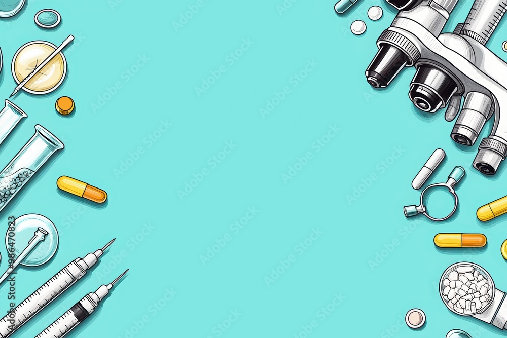 Illustration of scientific tools and instruments on a blue background, perfect for education or research. Illustration of scientific tools and instruments on a blue background, perfect for education or research.