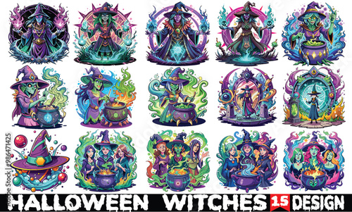 Halloween Witches T-Shirt Design - Hand-Drawn Lettering Phrase, Calligraphy Typography Element, Isolated on White Background, SVG Vector for Adobe Stock Designs