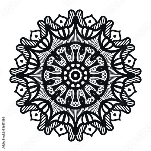 Intricate Mandala Black and White Design
