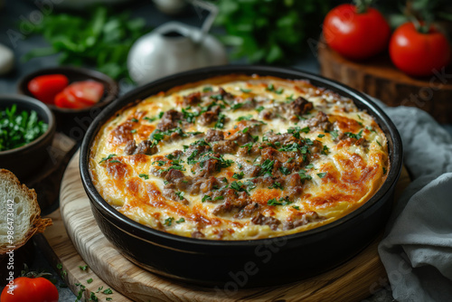 Tavë Kosi - Albanian Baked Lamb and Yogurt Casserole with Fresh Herbs