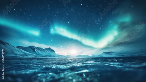 Ethereal Northern Lights Over Icy Landscape