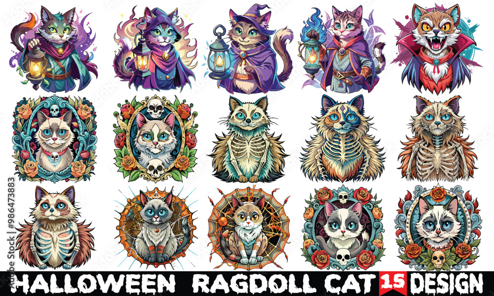 Fototapeta premium Halloween Ragdoll Cat T-Shirt Design, Handwritten Lettering Calligraphy Graphic Typography Element, Isolated on White Background, SVG Vector for Adobe Stock Spooky Designs