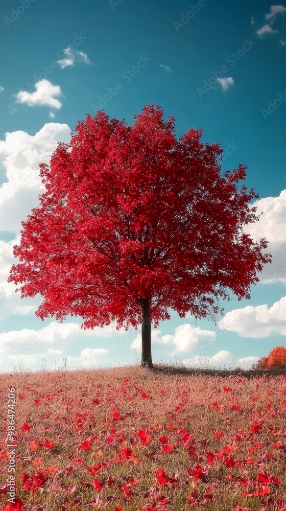 An elegant Liquidambar tree showcases brilliant autumn hues amidst a striking dark background An elegant Liquidambar tree showcases brilliant autumn hues amidst a striking dark background