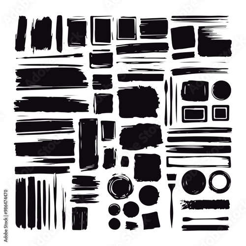 Black brushstrokes and pencil lines in various styles are arranged side by side, functioning as creative templates. The styles range from broad to fine, rough to smooth, meeting various artistic requi