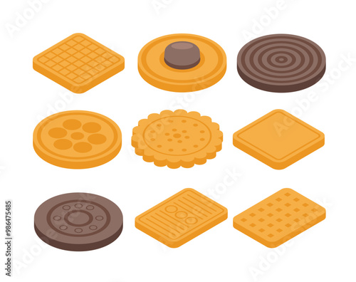 Cookie isometric vector icons. Biscuit isolated 3d cartoon design.