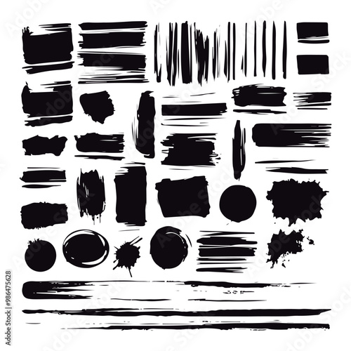 Black brushstrokes and pencil lines in various styles are arranged side by side, functioning as creative templates. The styles range from broad to fine, rough to smooth, meeting various artistic requi