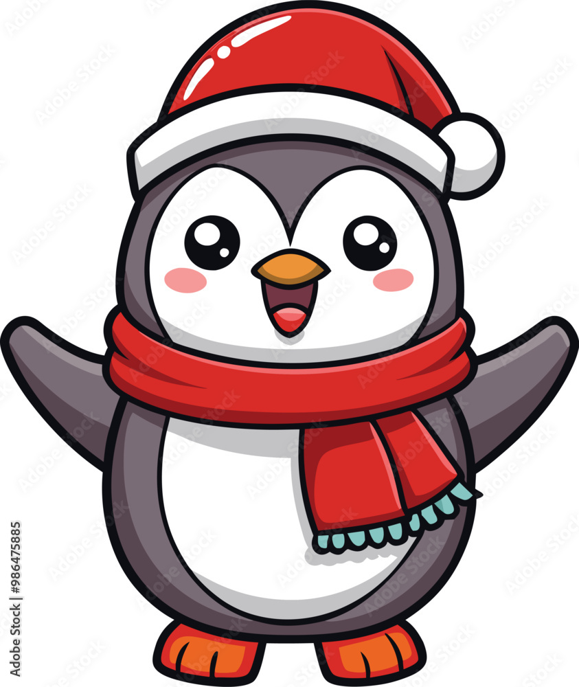 Cute Christmas penguin.appy penguin character celebrate New Year Cute Christmas penguin.appy penguin character celebrate New Year
