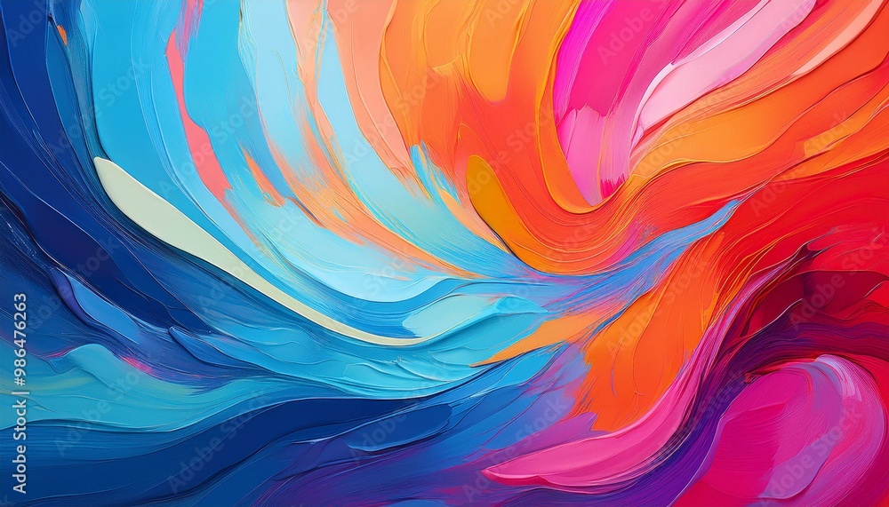 Abstract art background with vibrant strokes of blue, red, orange, and pink paint. Abstract art background with vibrant strokes of blue, red, orange, and pink paint.