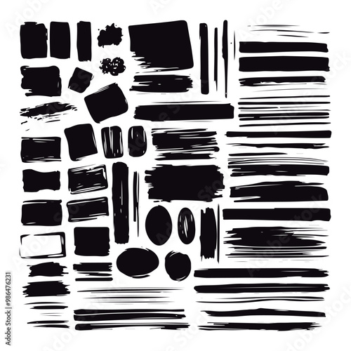 Black brushstrokes and pencil lines in various styles are arranged side by side, functioning as creative templates. The styles range from broad to fine, rough to smooth, meeting various artistic requi