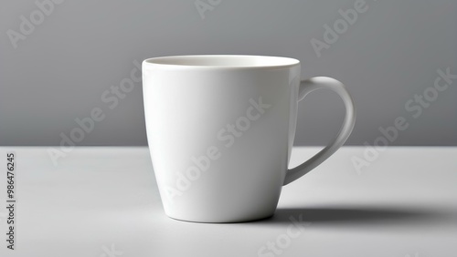 A single white cup on a clean, light-gray surface.