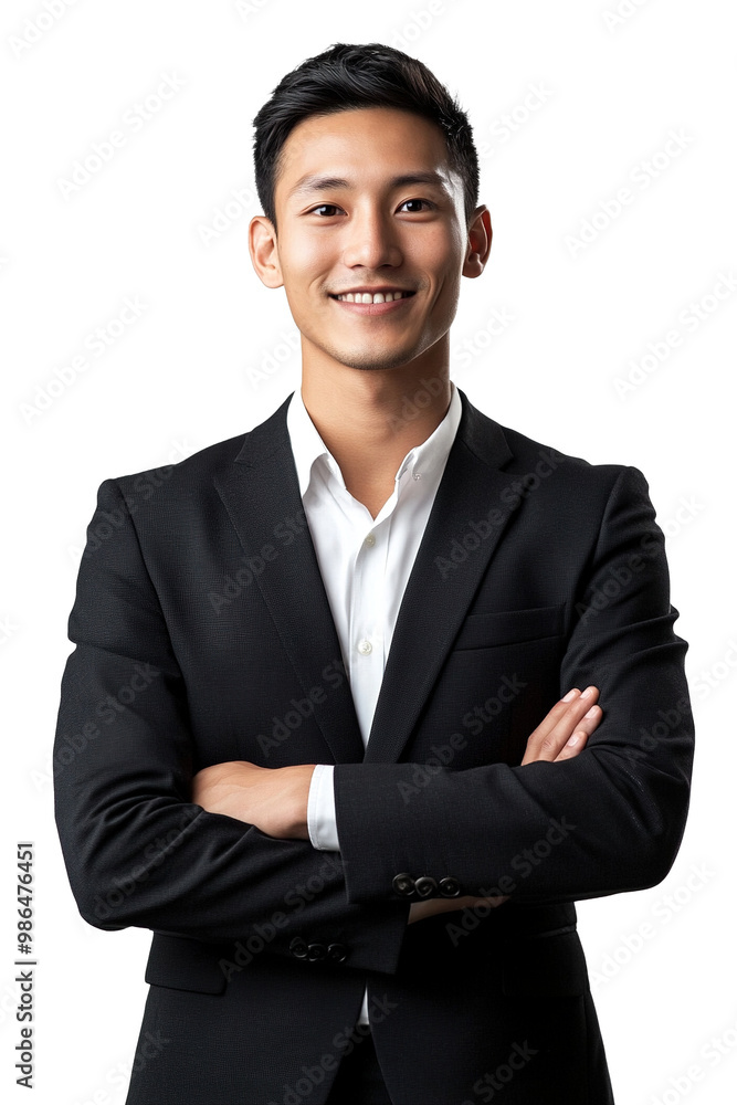 A Mongolian businessman in a black suit. Isolated and transparent A Mongolian businessman in a black suit. Isolated and transparent