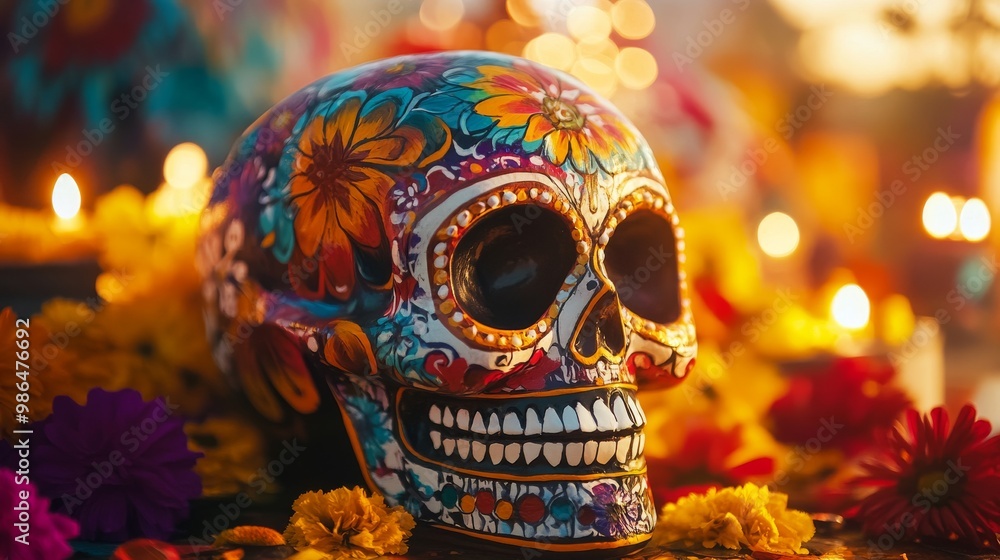 Decorated skull, day of the dead theme, Mexico Decorated skull, day of the dead theme, Mexico