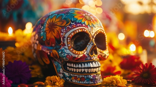 Decorated skull, day of the dead theme, Mexico 