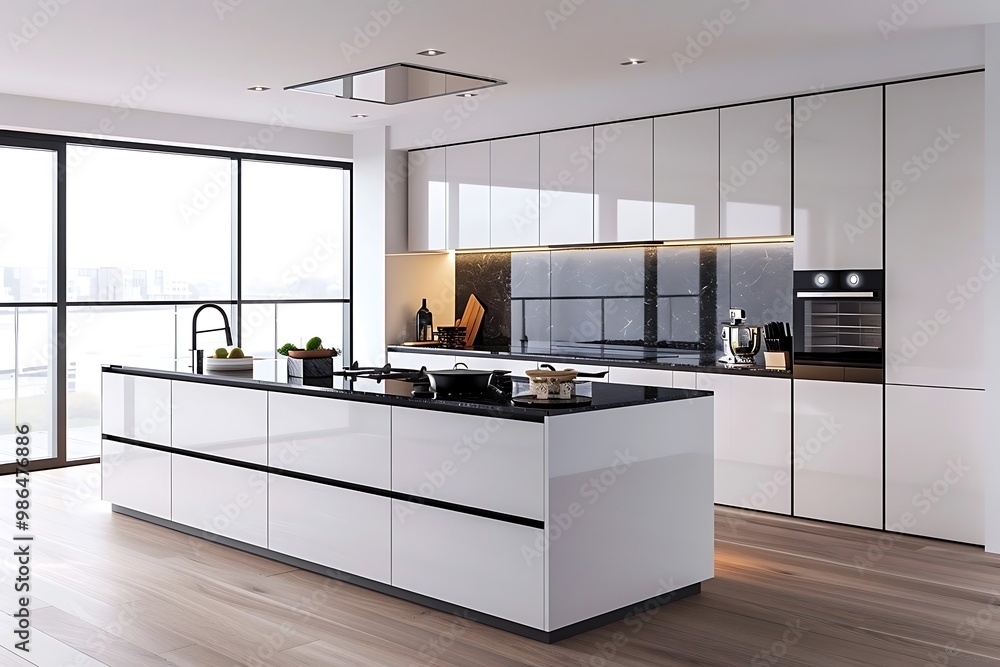 Minimalist Modern Kitchen with Black Countertops Minimalist Modern Kitchen with Black Countertops
