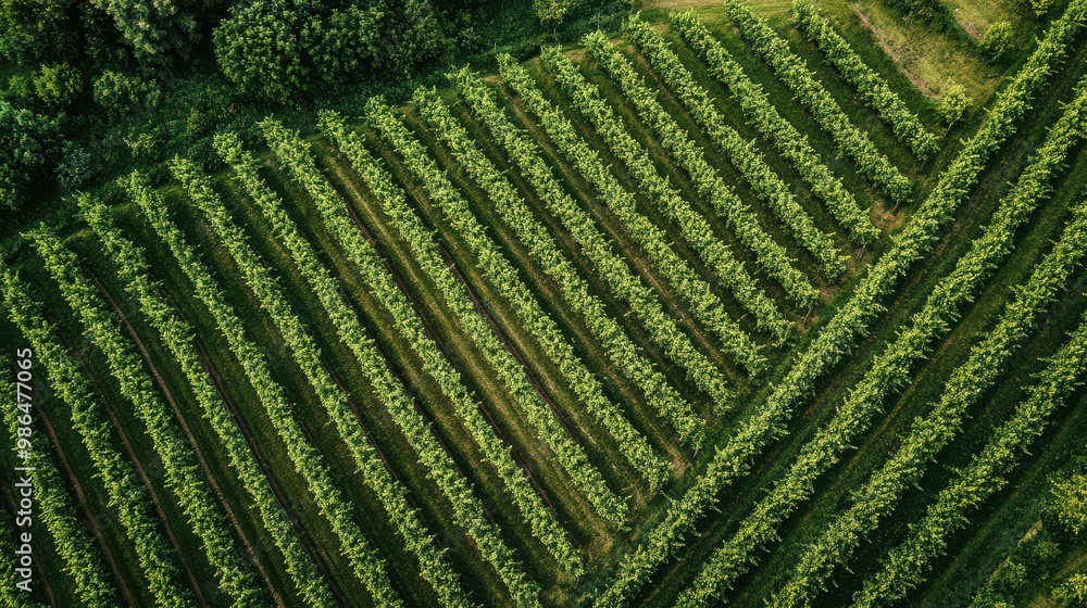 Fototapeta premium Aerial View of Vineyards on a Sunny Day