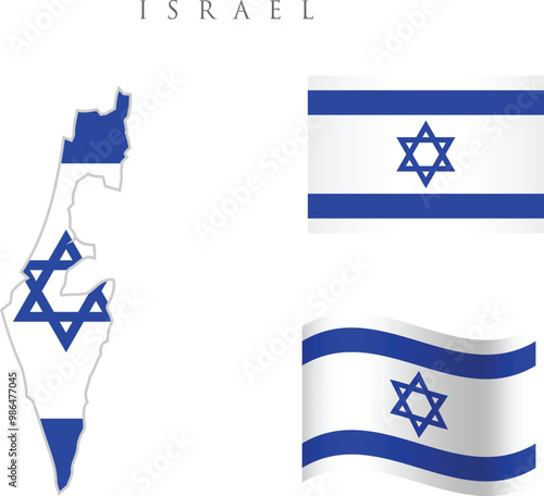 Flag of Israel. The wavy flag. Waving flags. Flag icon. Computer illustration. Digital illustration. Vector illustration. The flag of Israel. Flag icon. Standard color. Flag shaped icon. 