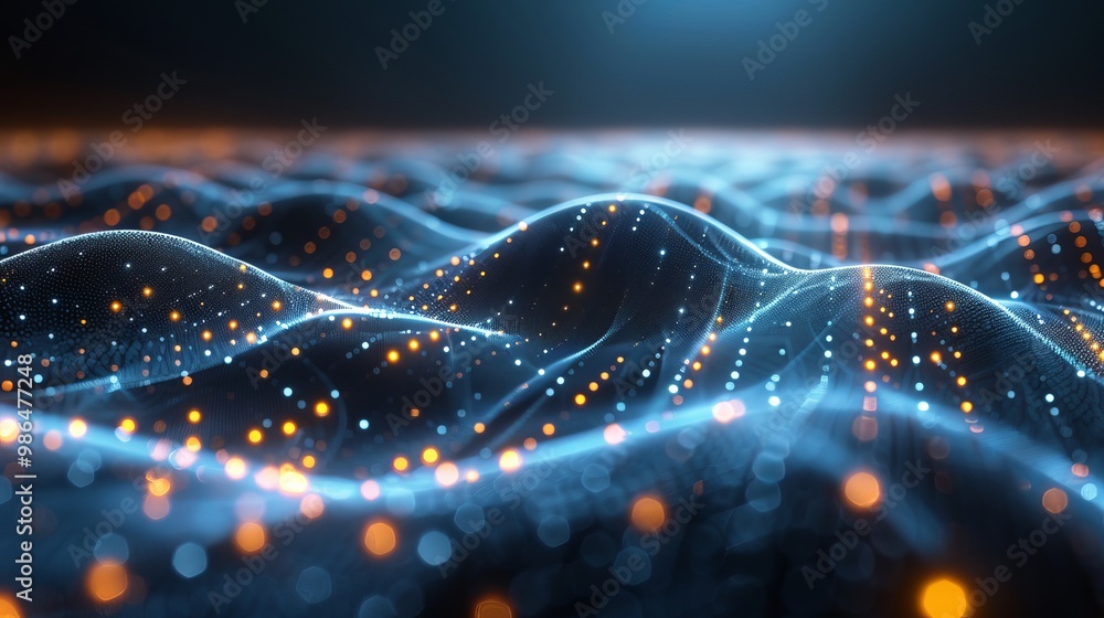 Futuristic Wave Background 3D Rendering of Dots and Lines on Dark Canvas Futuristic Wave Background 3D Rendering of Dots and Lines on Dark Canvas