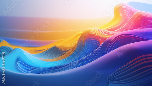 Abstract waves in lines in blue, pink and yellow tones for scene backgrounds.
