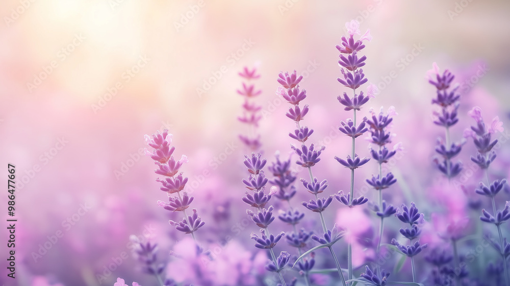 Naklejka premium Lavender flowers in soft focus, pastel background, romantic backdrop, floral wallpaper