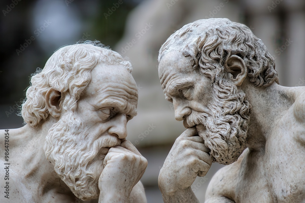 Naklejka premium A bustling marketplace where two philosophers argue