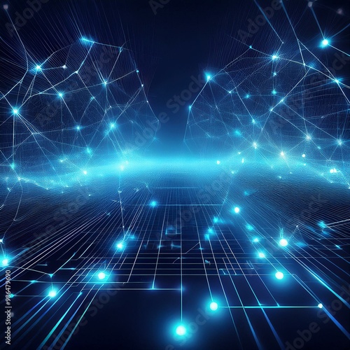 Wallpaper Mural Abstract blue network with glowing nodes and lines. Technology concept. Digital background. Torontodigital.ca