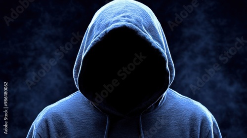 A shadowy figure wears a dark hoodie, their face obscured, creating an enigmatic presence. The smoky background enhances the mysterious atmosphere, suggesting quiet tension