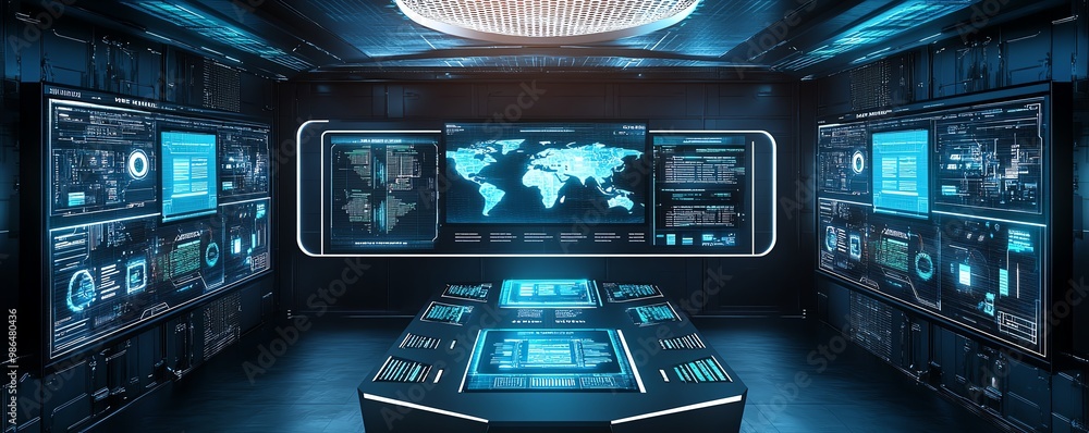 Futuristic control room, high-tech interface Futuristic control room, high-tech interface