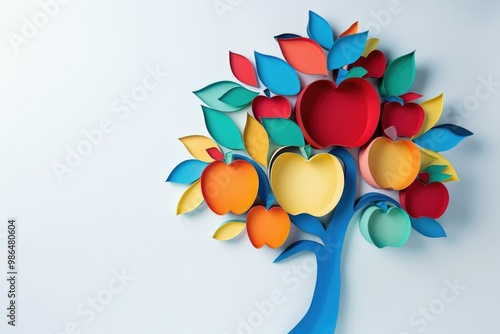 cut paper. Tree. apple tree. Life. Symbol. Spring.. summer. autumn. harvest. children's craft. knowledge. education