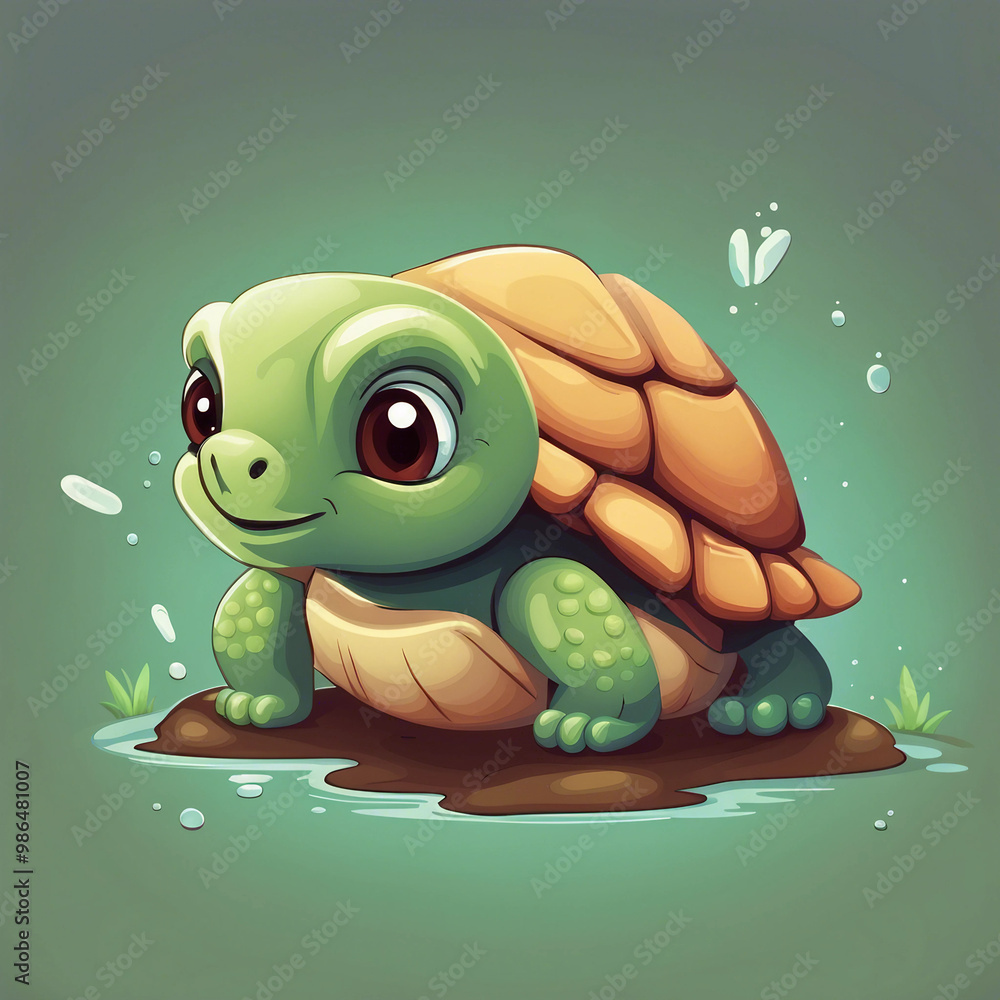 Fototapeta premium cute adorable little turtle illustration