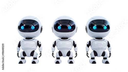 Obraz na płótnie Three small white robot chat bot isolated on a transparent background