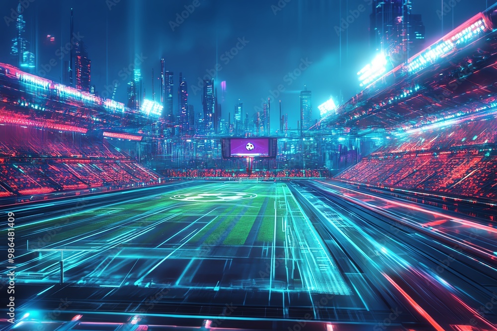 Futuristic sports stadium with neon lights Futuristic sports stadium with neon lights