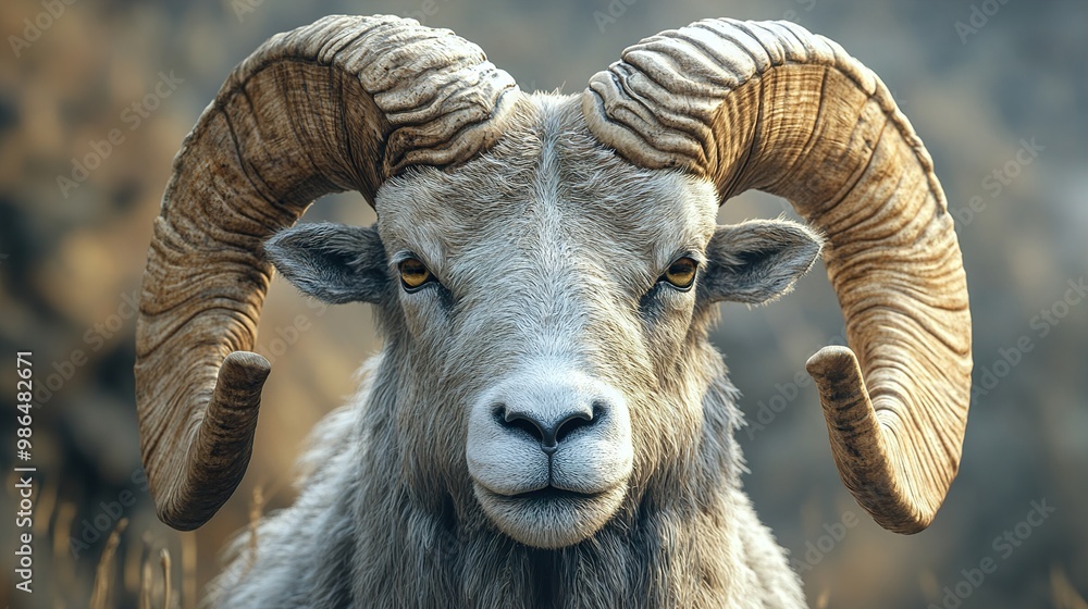 Majestic Mountain Ram Portrait: Close-up of a Wild Sheep with Horns Majestic Mountain Ram Portrait: Close-up of a Wild Sheep with Horns
