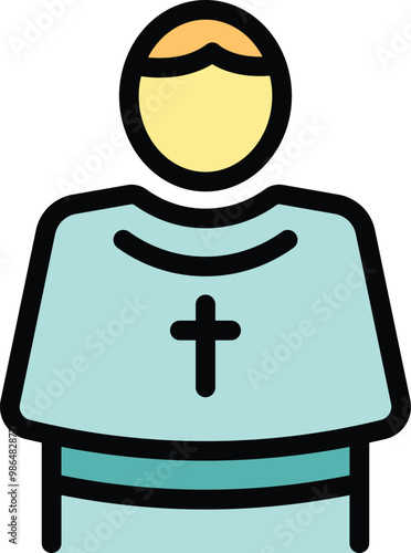 This vector illustration depicts a catholic priest wearing a cassock with a prominent cross, symbolizing faith and spiritual leadership