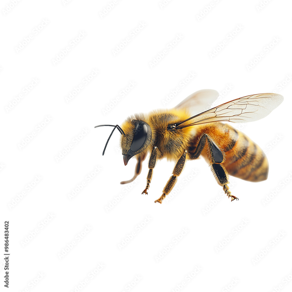 Bee yellow and black on transparent background, isolated